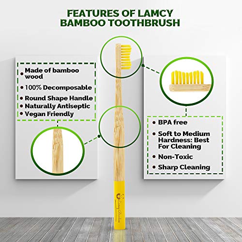 5 cepillos de dientes de bambú, ecológicos, cerdas suaves y medianas, para el cuidado dental natural, mango de madera sin plástico, vegano, multicolor