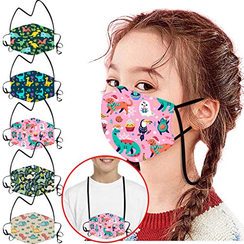 5 Piezas De Ropa Para NiñOs, PatróN De Estampado De Dinosaurio Reutilizable, Cuello De Tela Lavable Ma`scara Se Puede Insertar En El Filtro
