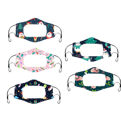 5 Piezas Para Adultos, ImpresióN NavideñA, Lenguaje De Labios Sordomudos, Tela Reutilizable, Smiley Transparente, Color Mezclado, Ma`scara