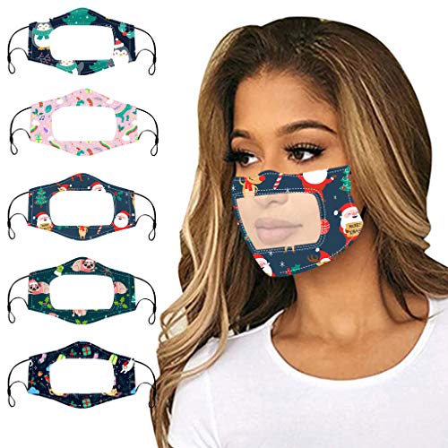 5 Piezas Para Adultos, ImpresióN NavideñA, Lenguaje De Labios Sordomudos, Tela Reutilizable, Smiley Transparente, Color Mezclado, Ma`scara