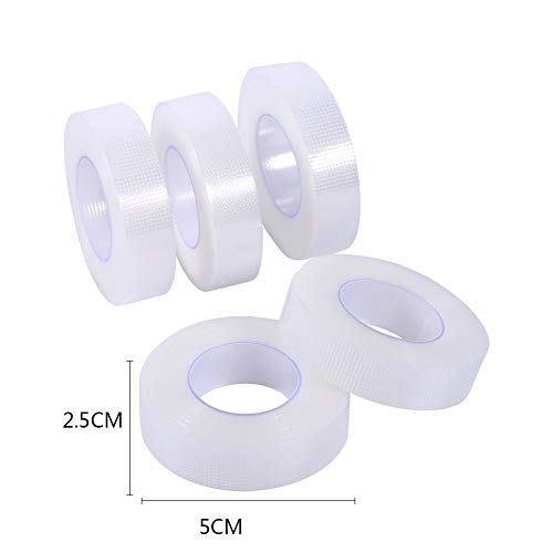 5 rollos de cinta de pestañas blanca, cinta adhesiva médica transparente de polietileno, cinta de pestañas, herramientas de maquillaje portátil, extensión de pestañas suministros médicos,