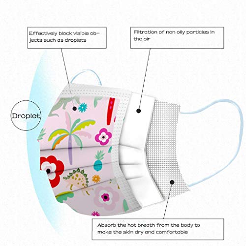 50 piezas de mascarillas desechables para niños, no tejidas de 3 capas, pañuelos bucales con estampado de moda para niños y niñas