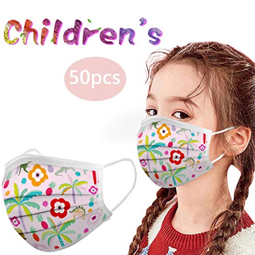 50 piezas de mascarillas desechables para niños, no tejidas de 3 capas, pañuelos bucales con estampado de moda para niños y niñas