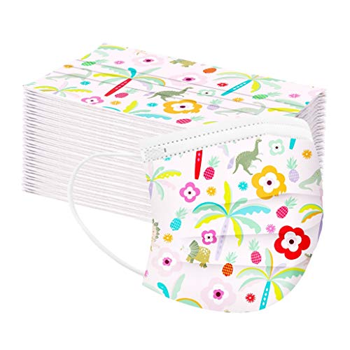 50 piezas de mascarillas desechables para niños, no tejidas de 3 capas, pañuelos bucales con estampado de moda para niños y niñas