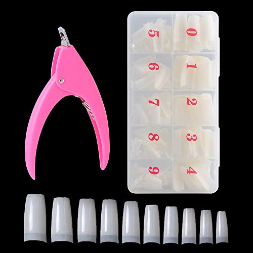 500 Piezas Uñas Francesas Postizas Fake Nails Tip 10 Tamaños + 1×Cortauñas Profesional Nail Clippers Cutter para False Acrylic Nails, Acrílico Uñas Falsas para Niñas de Gel Nail Art (naturales)