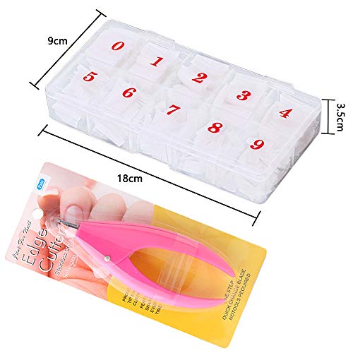 500 Piezas Uñas Francesas Postizas Fake Nails Tip 10 Tamaños + 1×Cortauñas Profesional Nail Clippers Cutter para False Acrylic Nails, Acrílico Uñas Falsas para Niñas de Gel Nail Art (naturales)