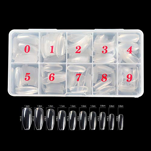 500 Piezas Uñas Postizas de Acrílico Uñas Postizas en Ataúd Uñas en Forma de Bailarina Cubierta 10 Tamaños con kit de Manicura Completa Fake Art Nails Artificial para Manicura y Diseños Uñas DIY