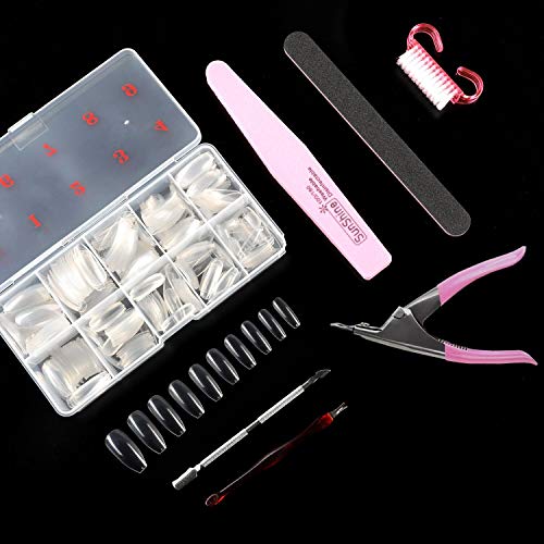 500 Piezas Uñas Postizas de Acrílico Uñas Postizas en Ataúd Uñas en Forma de Bailarina Cubierta 10 Tamaños con kit de Manicura Completa Fake Art Nails Artificial para Manicura y Diseños Uñas DIY