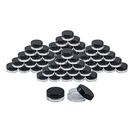 50pcs cosmética Tarro vacío del envase del pote de contenedores crema redonda con tapas negras para Cosmética Lip Balm Lip Gloss 5g (Negro)