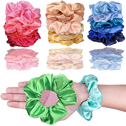 53 pcs Scrunchies de Satén para Cabello set,50 pcs coleteros scrunchies Tela Lazos y 2 pcs collar de conchas surfero 1 pcs Collar de Perla Mujer para el Cabello Ponytail Holder Headbands para Mujeres