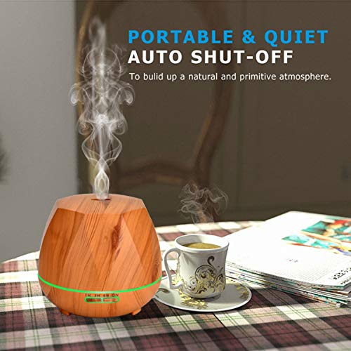 550ML Humidificador Ultrasónico con Mando a Distancia, Difusor de Aceites Esenciales Aromaterapia, 7-Color LED, 4 Temporizador, Apagado Automático y Ultra Silencioso para Bebé Oficina Dormitorio Hogar