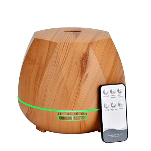 550ML Humidificador Ultrasónico con Mando a Distancia, Difusor de Aceites Esenciales Aromaterapia, 7-Color LED, 4 Temporizador, Apagado Automático y Ultra Silencioso para Bebé Oficina Dormitorio Hogar