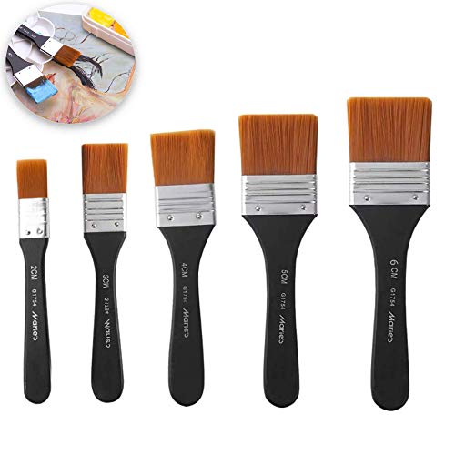 5pcs Juego de Brochas Planas Profesional Acuarela Ligero Mango Pintura Pincel Plano Pincel de Acuarela de Nylon Fácil de Usar y Limpiar Adecuado para Acrílico, Aceite, Acuarela,Pintura