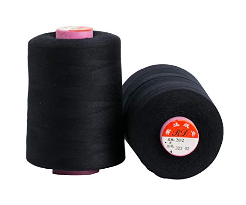 6000 yardas Negro 20s 2 202 Tex 60 Entradas Tamaño 50 Carretes Poliéster PP SP Hilo de coser Mano Máquina industrial Bordado Pantalones Lona Acolchado Serger Ropa Jeans lienzo Oxford tela cuero