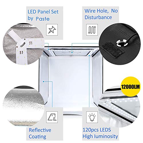 60cm Caja de Luz Fotografia Brillo Ajustable - amzdeal Photo Studio Portátil Plegable LED Fijación de la Luz del día Fijación Pegar, 3 Ventanas de Disparo, 4 Fondos (Azul, Blanco, Negro, Naranja)