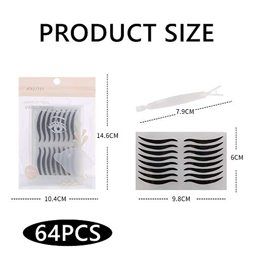 64 pares de cintas de párpado laterales dobles pegatinas de delineador de ojos negro tiras de elevación para conseguir un par de ojos grandes y encantadores