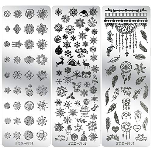 6pcs Nail Art Stamping Placas Uñas, Mwoot Placas Estampacion Uñas de Acero Inoxidable Nail Art Estampador de Uñas Profesional