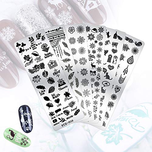 6pcs Nail Art Stamping Placas Uñas, Mwoot Placas Estampacion Uñas de Acero Inoxidable Nail Art Estampador de Uñas Profesional