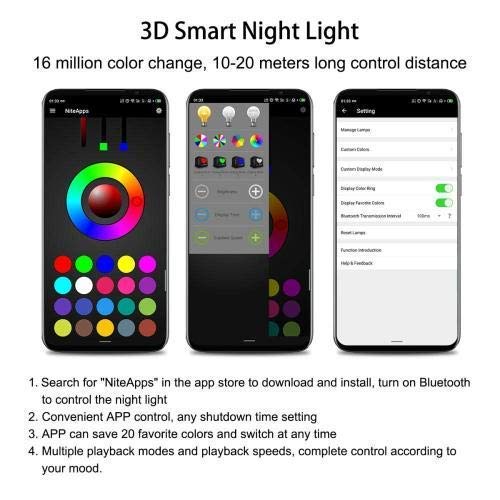 7 colores Smart Bluetooth Touch Night Light 3D Illusion LED Night LightLetter W7 Lámpara de escritorio con interruptor táctil que cambia de color Regalos de Navidad y cumpleaños para niños y ni