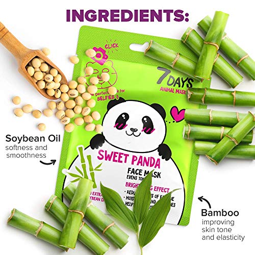 7DAYS Animal Masks 4 pieza de Máscaras Faciales de Animales Panda Hydrated