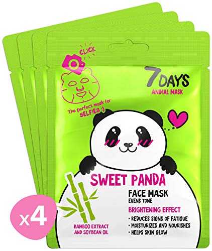 7DAYS Animal Masks 4 pieza de Máscaras Faciales de Animales Panda Hydrated