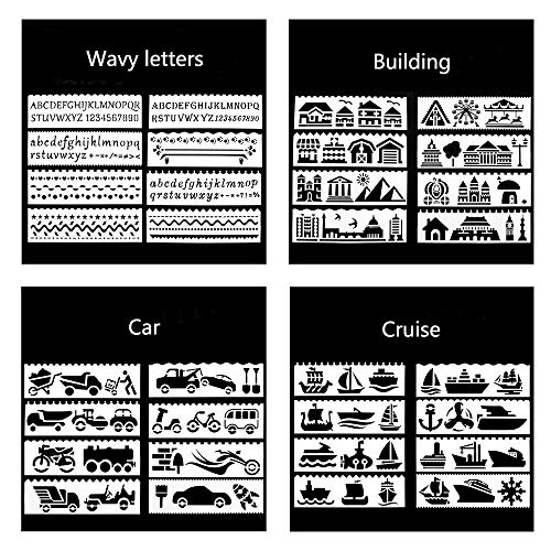 8 Juegos Conjunto de Plantillas de Pintura, Molde de Pintura de Plástico Reutilizable, Regla de Pintura DIY para Niños y Adultos, para Cumpleaños, Tarjetas de Regalo y álbumes de Recortes