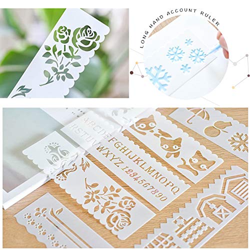 8 Juegos Conjunto de Plantillas de Pintura, Molde de Pintura de Plástico Reutilizable, Regla de Pintura DIY para Niños y Adultos, para Cumpleaños, Tarjetas de Regalo y álbumes de Recortes