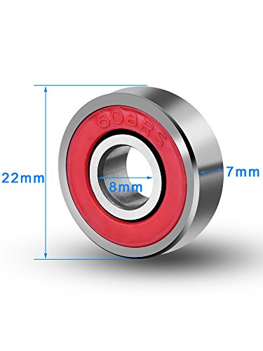 8 Piezas de Rodamientos Rodamientos de Skate Cojinetes de Patines de Rueda y Longboard 608 2RS, Doble Blindado, Rojo y Negro
