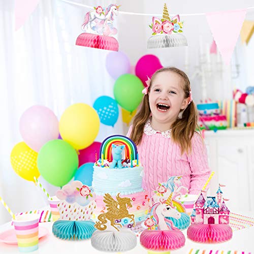 9 Centros de Mesa con Forma de Panal de Unicornio Arcoíris Topper de Mesa de Panal de Unicornio Brillante para Suministros de Decoración de Fiesta Cumpleaños de Panal de Unicornio