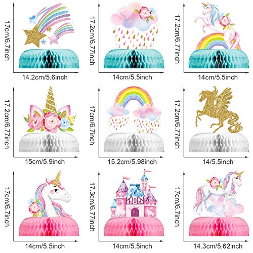 9 Centros de Mesa con Forma de Panal de Unicornio Arcoíris Topper de Mesa de Panal de Unicornio Brillante para Suministros de Decoración de Fiesta Cumpleaños de Panal de Unicornio