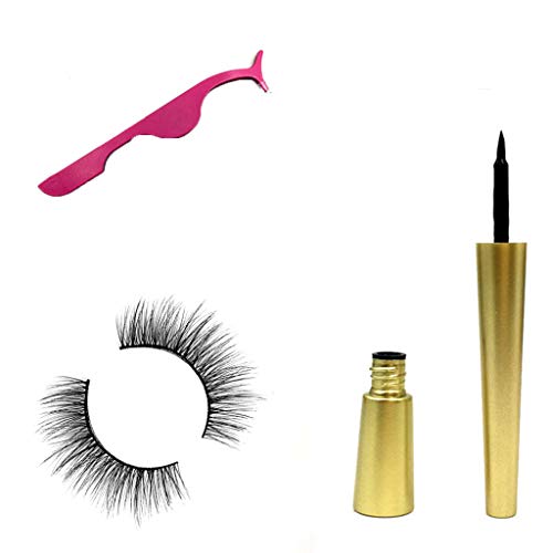 99AMZ 3D Magneticas Pestañas postizas Naturales Reutilizables Maquillaje Extensiones de Pestañas Postizas Natural Curl Blando Eyeliner Delineador liquido Kit Pestañas + Pinzas Impermeable Negro (A)