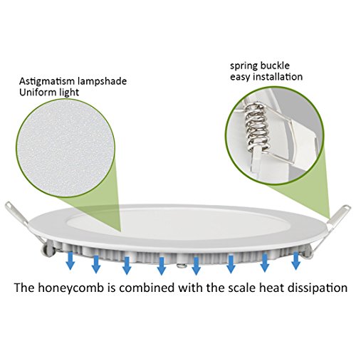 9W Luz de Techo Empotrada LED Redondo Panel de Luz Led Downlight Destacar Iluminación Cocina Baño Corredor 3000K Warm White Tamaño del Agujero 12.5CM