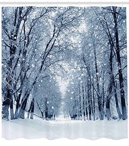 ABAKUHAUS Bosque Cortina de Baño, La Vida Silvestre de los árboles Nevado, Material Resistente al Agua Durable Estampa Digital, 175 x 200 cm, Blanco Gris Negro