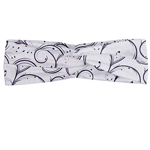 ABAKUHAUS Diadame Abstracto, Banda Elástica y Suave para Mujer para Deportes y Uso Diario Delicado patrón monocromática con rizos Botanical Inspirado, púrpura Indigo