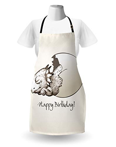 ABAKUHAUS Dinosaurio Delantal de Cocina, Cumpleaños Dino Recién Nacido, Estampa Digital Resistente al Agua Apto Lavadora, Tan Cáscara De Huevo