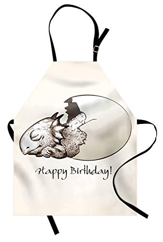 ABAKUHAUS Dinosaurio Delantal de Cocina, Cumpleaños Dino Recién Nacido, Estampa Digital Resistente al Agua Apto Lavadora, Tan Cáscara De Huevo