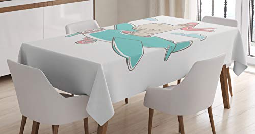 ABAKUHAUS Dinosaurio Mantele, Dinosaurio en Plano, Resistente al Agua Lavable Colores No Destiñen Personalizado, 140 x 170 cm, Turquesa cáscara de Huevo