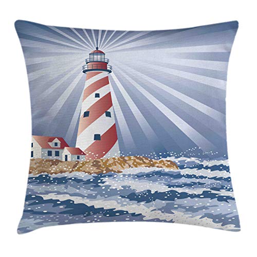 ABAKUHAUS Partido náutico Funda para Almohada, Las Olas del mar Atalaya, Decorativo, Estampado en Ambos Lados, 45 x 45 cm, Azul Gris Azul Ceil