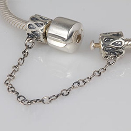 Abalorio de cadena de seguridad de plata de ley 925 con clip para pulsera Pandora (H)