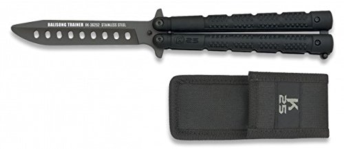 Abanico Mariposa Entrenamiento aluminio Negro Lacado Coated para entrenar artes marciales, dummy, airsoft, paintball, practicar , decoración, 100% seguro K25 36252 + Portabotellas de regalo