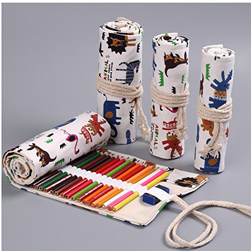 Abaría - Bolso para lápices, Estuche Enrollable para 48 lapices Colores, portalápices de Lona, Bolsa Organizador lápices para Infantil Adulto, patrón Animal 48