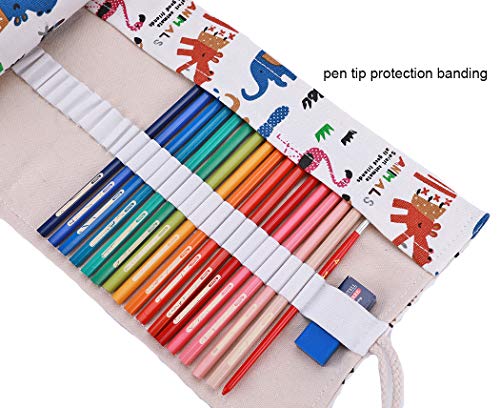 Abaría - Bolso para lápices, Estuche Enrollable para 48 lapices Colores, portalápices de Lona, Bolsa Organizador lápices para Infantil Adulto, patrón Animal 48