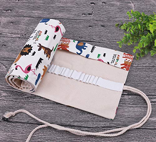 Abaría - Bolso para lápices, Estuche Enrollable para 48 lapices Colores, portalápices de Lona, Bolsa Organizador lápices para Infantil Adulto, patrón Animal 48