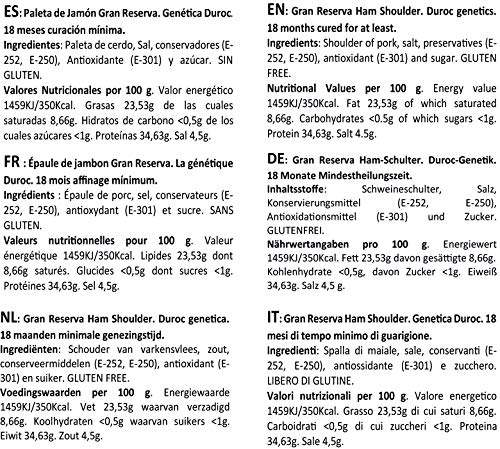aBeiou. Paleta JAMON GRAN RESERVA DUROC PREMIUM. curación superior a 18–20 meses (jamón al vacío) fabricado en Guijuelo (SALAMANCA). Producto de la península Ibérica.