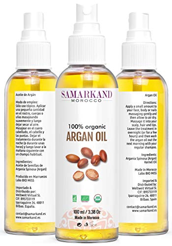 Aceite de Argán Bio 100% Puro Ecológico Primera Presión en Frío para Pelo y Piel - El Original de Marruecos (100 ml)