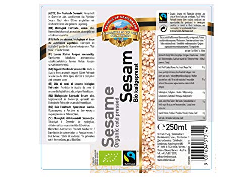 Aceite de Sésamo Fairtrade presionado en frío BIO 250 ml de Comercio Justo ecológico natural bio, eco, orgánico organic de Sésamo de Uzbekistán organic sesame oil