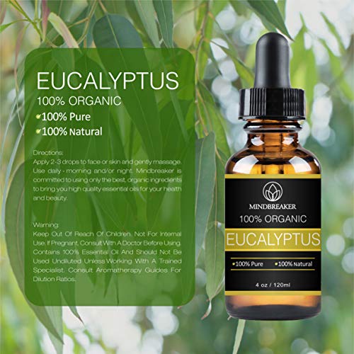 Aceite Esencial de Eucalipto, Puro y Grado Terapéutico para Aromaterapia Relajación Piel (120 ml) con Cuentagotas