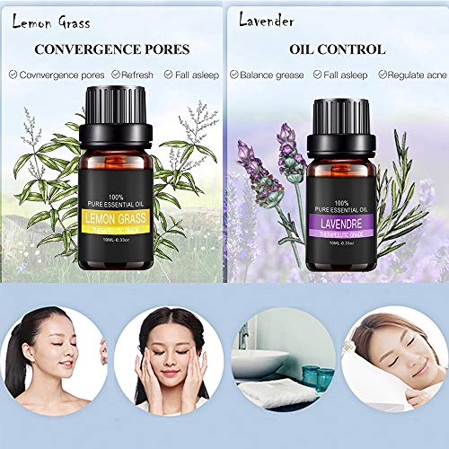 Aceites Esenciales, AIDUE Top 6 Set de Regalo de Aceites de Aromaterapia 100% Natural Puro, 10 ml - Lavanda, Eucalipto, Árbol de Té, Menta, Hierba de Limón, Naranja