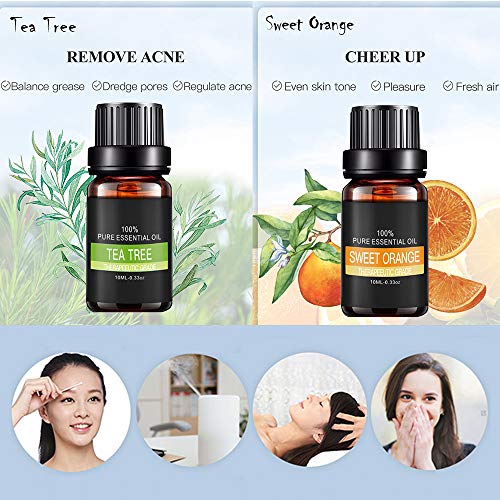 Aceites Esenciales, AIDUE Top 6 Set de Regalo de Aceites de Aromaterapia 100% Natural Puro, 10 ml - Lavanda, Eucalipto, Árbol de Té, Menta, Hierba de Limón, Naranja