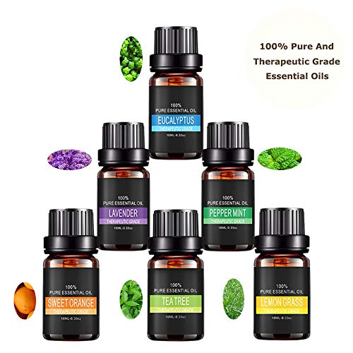 Aceites Esenciales, AIDUE Top 6 Set de Regalo de Aceites de Aromaterapia 100% Natural Puro, 10 ml - Lavanda, Eucalipto, Árbol de Té, Menta, Hierba de Limón, Naranja